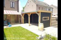 Tuinaanleg met Douglas overkapping, sierbestrating en gazon 2