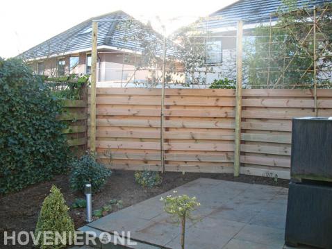 Jonge leibomen voor houten schutting