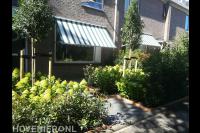 Voortuin met hortensia's, haagplanten en kleine boompjes