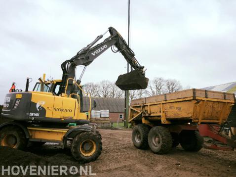 Grondwerk met graafmachine en kieper