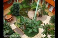 Tropische binnentuin met vijver, bruggetje en vlonders