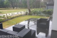 Tuinaanleg met terras, gazon en beregening