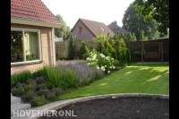 Tuin met kleurrijke border en gazon