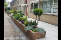 Onderhoudsvriendelijke voortuin met bestrating en plantenbak