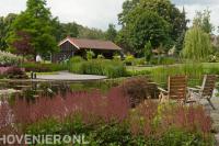 Tuin met grote vijver en kleurrijke borders 2