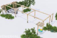 Grote houten pergola met schommel