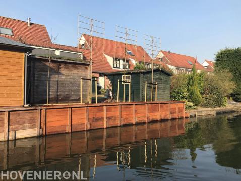 Beschoeiing en leibomen langs het water