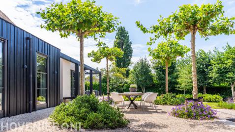 Landelijke tuin met splitpaden en borders