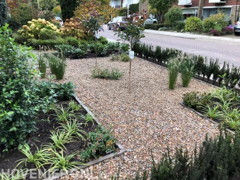 Onderhoudsvriendelijke voortuin met split, haagplanten en heesters 2