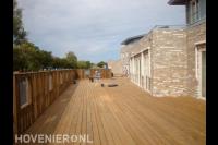 Grote houten vlonder met hekwerk van hout en betongaas 1