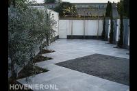 Strakke tuin met sierbestrating en split