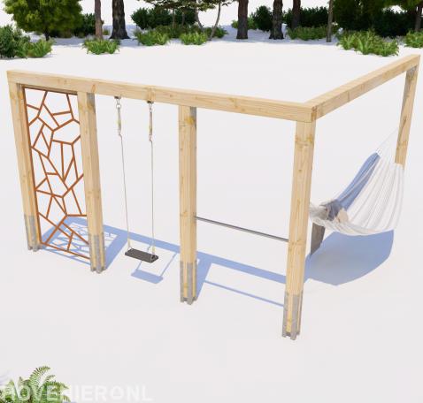 maatwerk houten pergola met schommel en hangmat douglas hout pergola