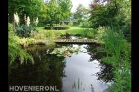 Landelijke tuin met veel groen en grote vijver