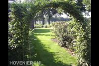 Groene tuin met gazon en pergola