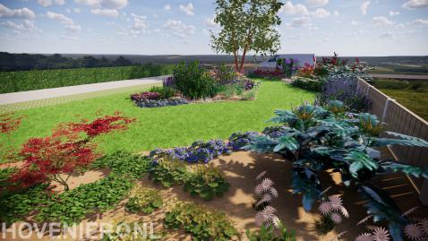 3D tuinontwerp van landelijke tuin