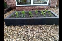 Voortuin met grind en plantenbak met nieuwe beplanting