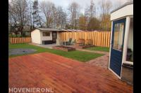 Tuinaanleg met bestrating, gazon, vlonder en trampoline 2