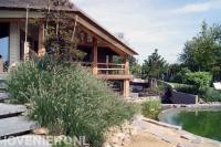 Zwemvijver en border met siergras en rotsblokken bij villa 2