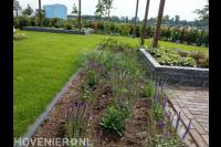 Grasgazon met plantenbakken