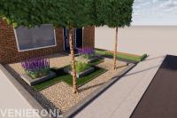 3D tuinontwerp van onderhoudsarme voortuin