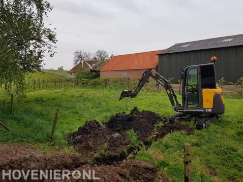 Sleuf graven met minikraan