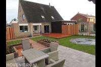 Tuinaanleg met bestrating, gazon, vlonder en trampoline 1