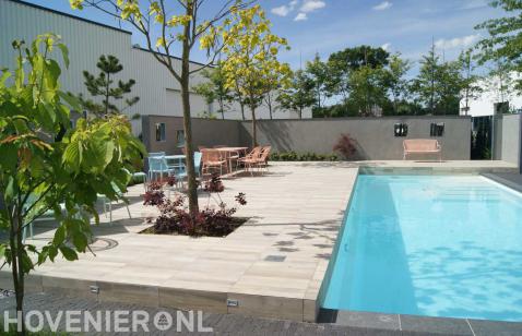 Zwembad met terras van natuurstenen tegels