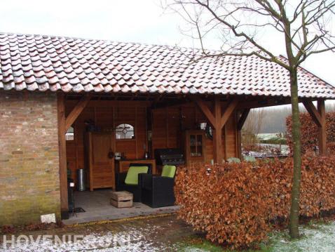 Grote houten overkapping met buitenkeuken 2