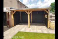 Tuin aanleg met Douglas overkapping, sierbestrating en gazon 1