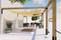 Houten pergola met schaduwdoek