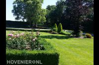 Gazon met heggen en platen