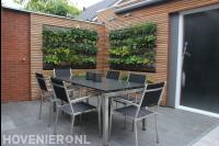 Terras van natuursteen met tuinset