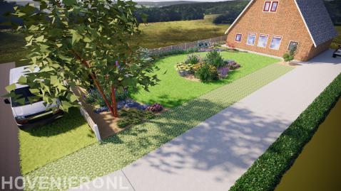 3D tuinontwerp van landelijke tuin