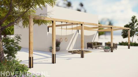 Houten pergola Modernplay met zwarte grondankers