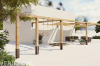 Houten pergola Modernplay met zwarte grondankers