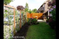 Smalle tuin met gazon en hedera schutting